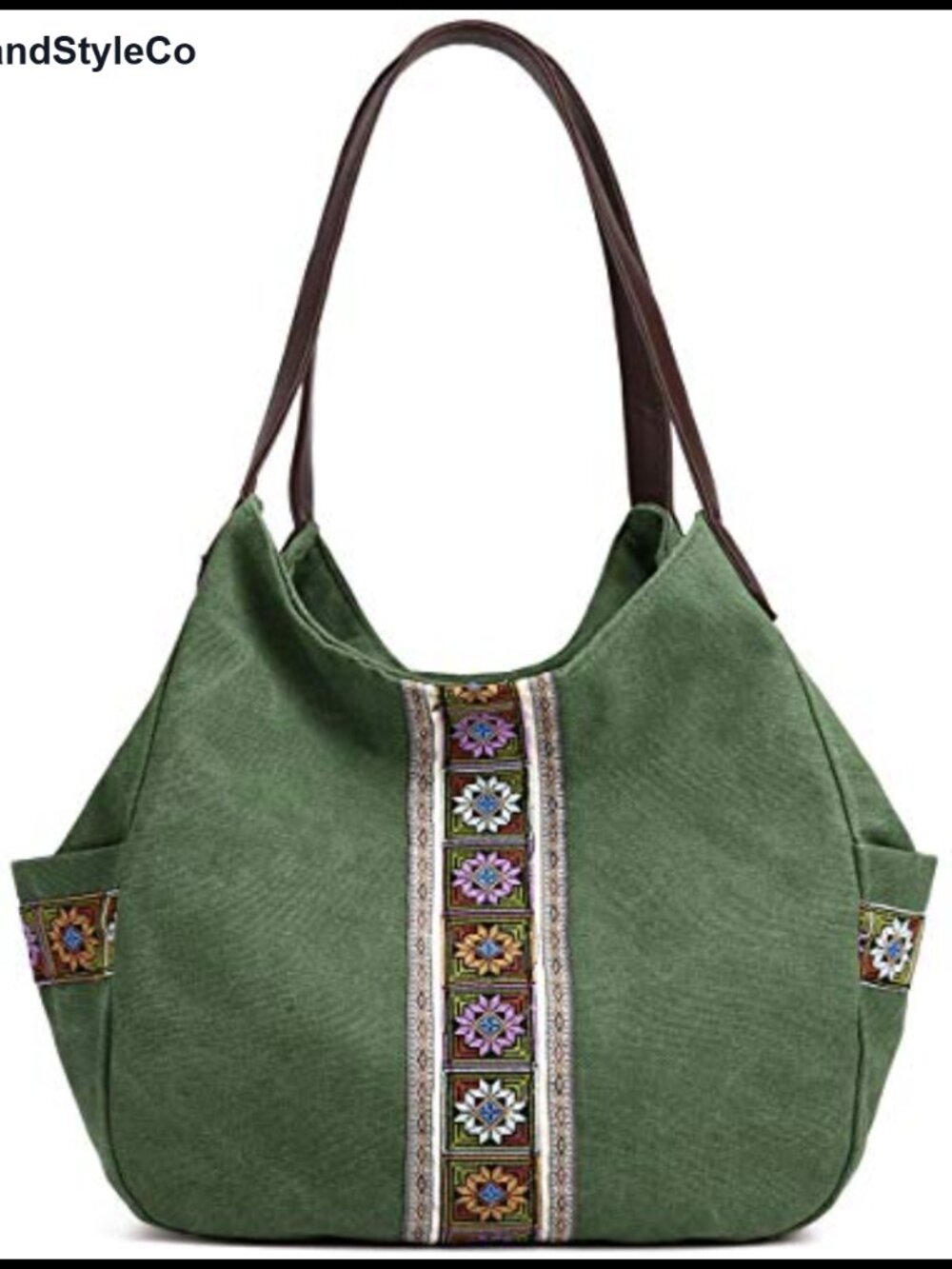 Canvas Hobo Purse Multi Pocket Tote Shoulder Bag Embroidery Ethnic